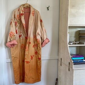 FREE PEOPLE beautiful hand painted print padded Kimono Coat - worn once!